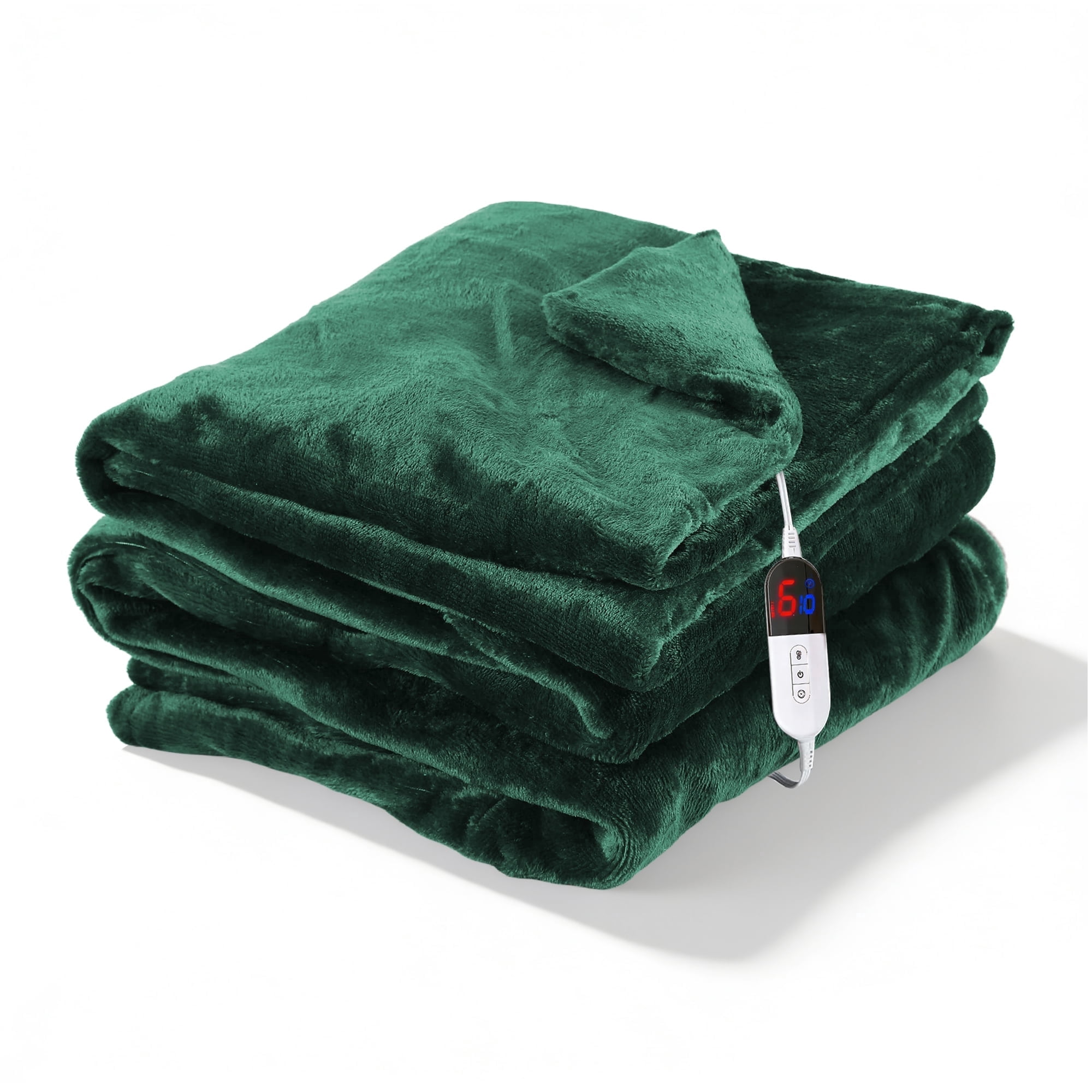 TRUSTWARMTH Electric Heated Blanket Throw 50"x60" with 6 Heating Levels 4 Hours Auto off Fast Heating Over-Heated Protection Ultra Soft Warm Flannel,Warm Gifts,Green