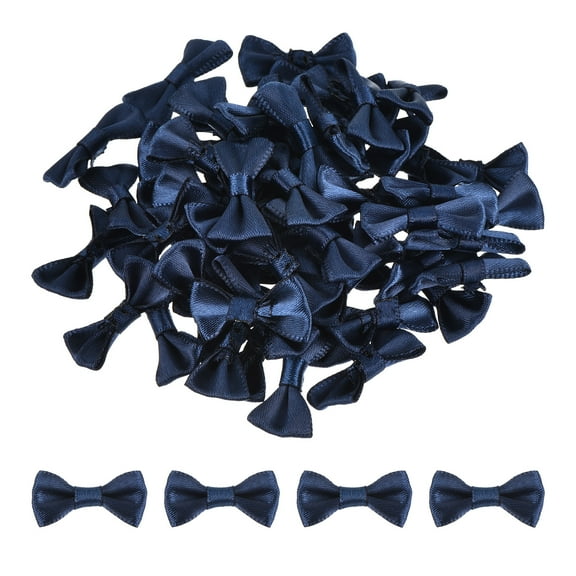 100pcs Navy Blue Bow Ties 1.2" x 0.6" Mini Bowknot for Crafting Little Satin Bows Bulk for DIY Sewing