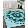 thumbnail image 3 of Ahgly Company Machine Washable Indoor Round Transitional Dark Cyan Green Area Rugs, 7' Round, 3 of 7