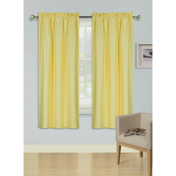 1 Set Solid Foam Backing Lined Room Darkening Blackout Window Curtain Panel Treatment Drape Rod Pocket Matte in Different Sizes 63", YELLOW R64