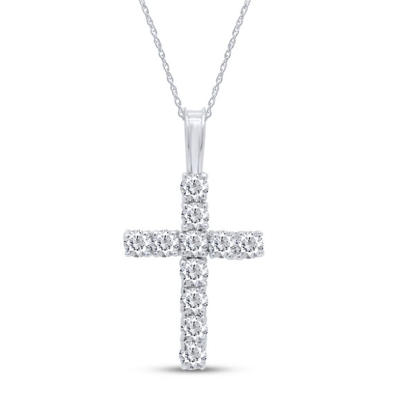 AFFY 0.33CT Round Moissanite Diamond Cross Tennis Pendant Necklace 14K White Gold over Silver