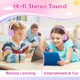 thumbnail image 3 of 2024 Bluetooth Kids Headphones Fit for Aged 3-21, Colorful LED Lights Comfort Wireless Headphones with Microphone 94dB Volume Limited for School/iPad/PC/TV/Cellphones, Wired & TF Card Mode, Pink, 3 of 5
