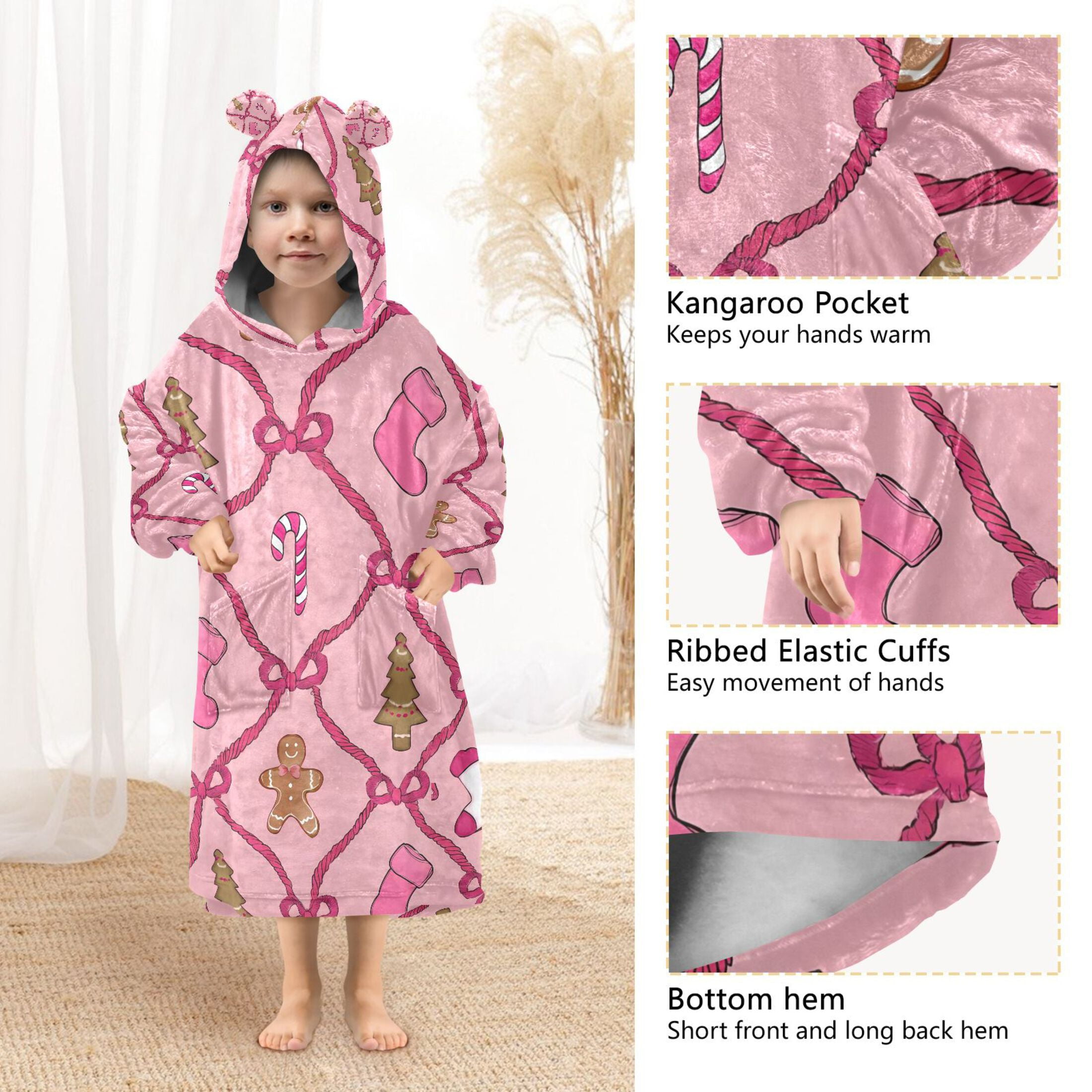 joogoo Wearable Blanket Hoodie for Gingerbread Candy Cane Oversized Sherpa Hooded 3-14 YR M
