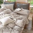 thumbnail image 6 of MooMee Duvet Cover Set King 100% Washed Cotton Linen Like Textured Breathable 3-Piece (Solid Light Tan, 104"x90"), 6 of 7