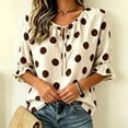thumbnail image 3 of Sillenn Women's Polka Dot Blouse Tie V Neck Ruffle Cuff 3/4 Sleeve Casual Loose Fit Summer Shirts Lightweight Vintage Office Dressy Casual Tops Trendy Elegant Vacation Basic Polka Dot Tops Beige L, 3 of 8