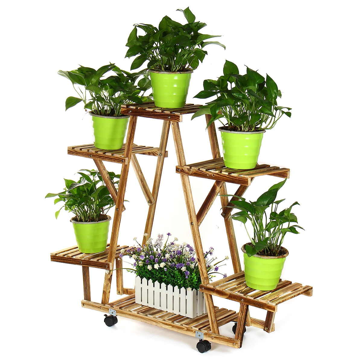 4Tier Wood Plant Stand Indoor Outdoor 6 Tiered Corner Plant Shelf