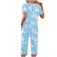 thumbnail image 5 of Tnhcen Women's Cotton Pajamas Sets Short Sleeve Tops Capri Pants Sleepwear Loungewear with Pockets Homewear Set S-2XL, 5 of 7