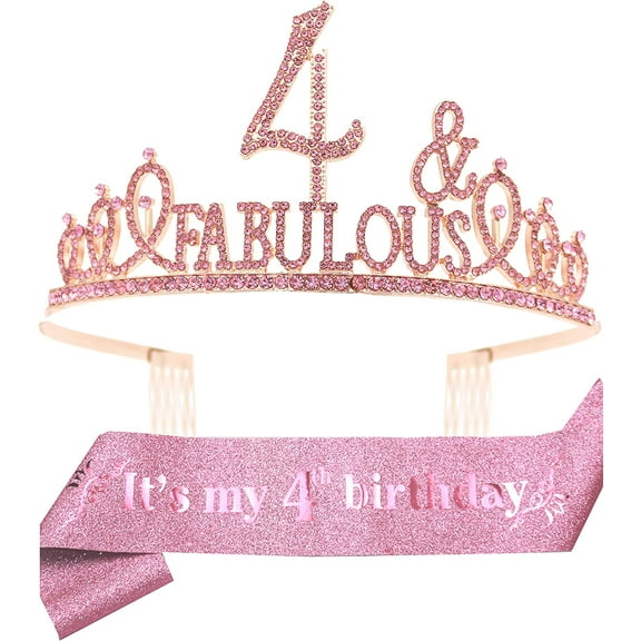 EBE EmmasbyEmma - EBEEmma Pink 4th Birthday Sash & Tiara Set
