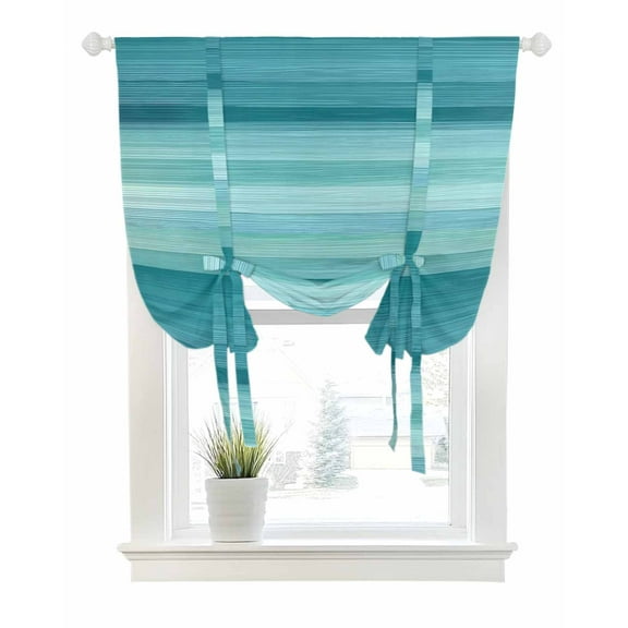 Teal Turquoise Aqua Ombre Tie Up Curtains for Window, Thermal Insulated Balloon Shade Adjustable Rod Pocket Curtains Valance Panels for Kitchen Bathroom Cafe 46 x 63 Contemporary Abstract Lines