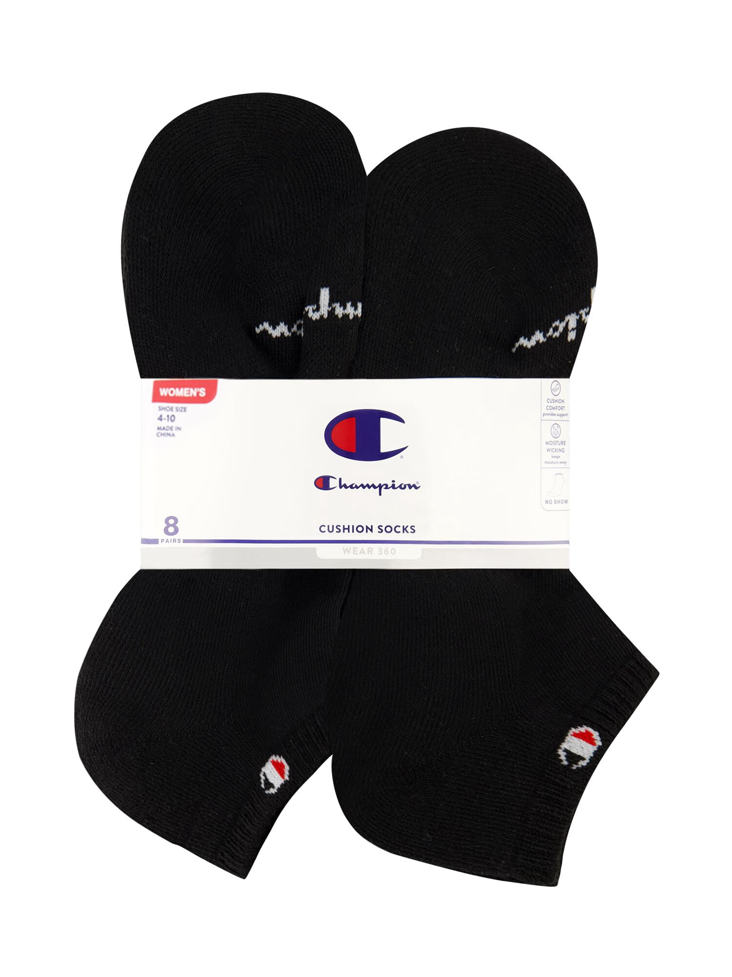 Champion Women’s Wear 360 No Show Cushioned Socks, 8 Pack, Sizes 4-10