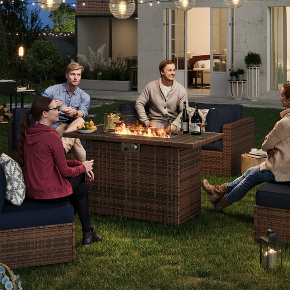 ECOPATIO 43" Rectangular Propane Gas Fire Pit Table for Outside Patio(Brown)