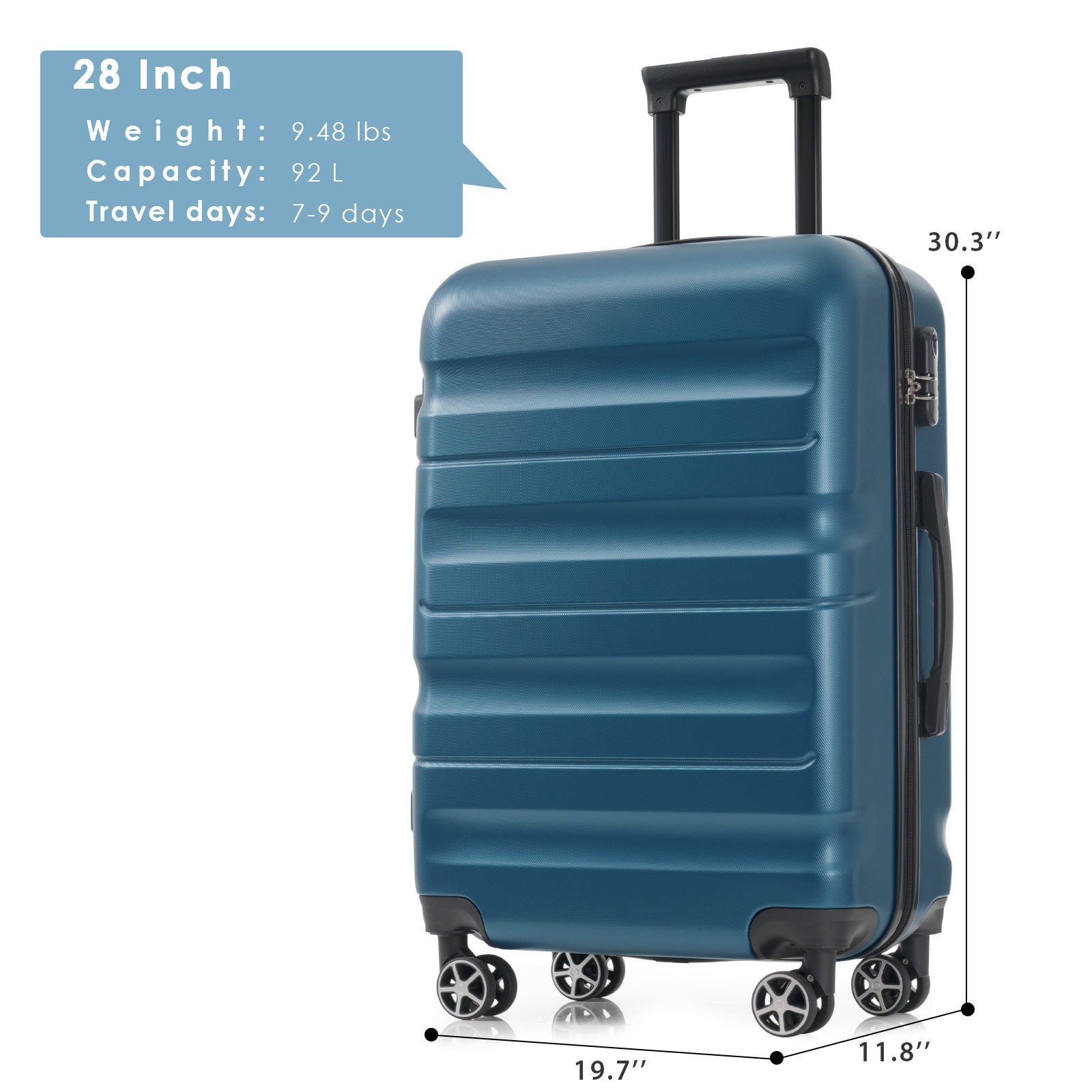 Euroco 28" Checked Luggage,ABS Hardside Travel Suitcase with Spinner Wheels, Lightweight Durable Large Suitcase for Men Women,Inky Blue