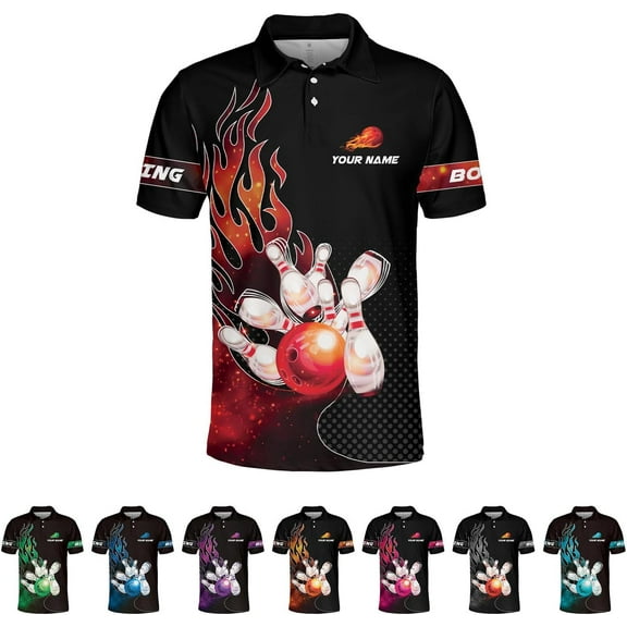 Personalized Bowling Polo Shirts 3D Custom Bowling Polo Shirt Bowling Shirts for Team Gift for Bowling Lover (Red, S)