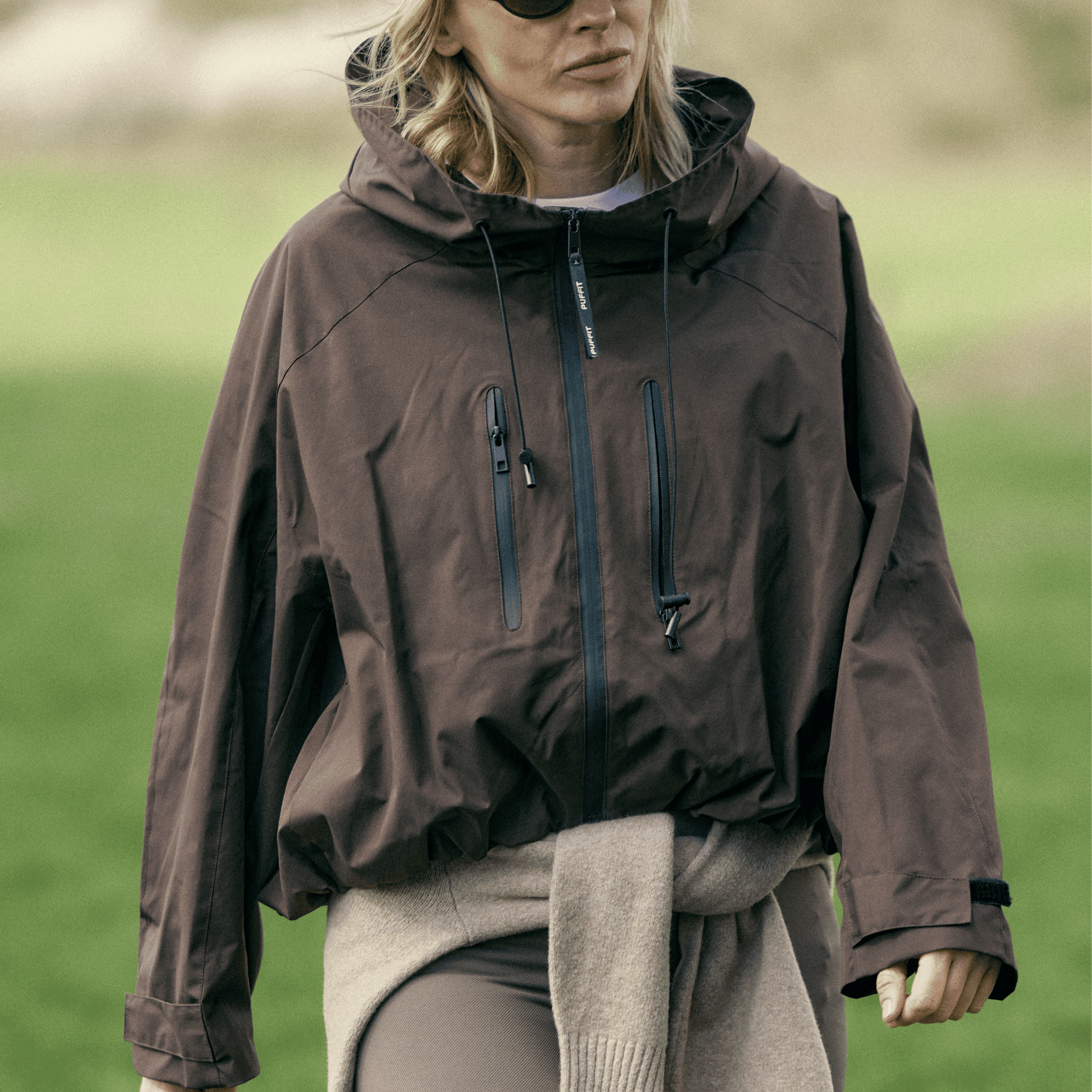 PUFFIT Waterproof Jacket Oversized Hoodie Coat Half Zip Rain Jacket with Adjustable Waist, Hood & Cuffs, Pullover Jacket Outerwear with Large Kangaroo Pocket for All Seasons Daily Wear