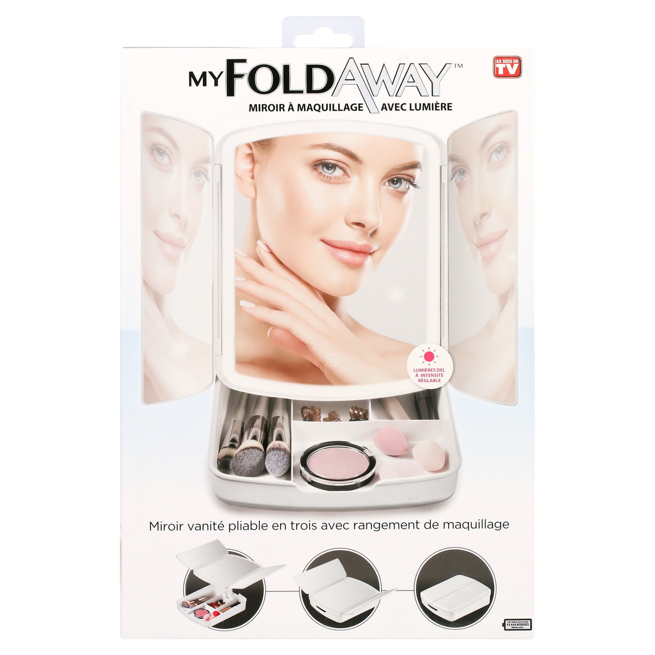 My Foldaway Double Sided Vanity Mirror Lighted 10x Magnification Foldable Mirror