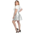 thumbnail image 4 of HDE Plus Size Shiny Metallic Suspender Skirt High Waisted Holographic Rave Skirt (Space Silver, 2X), 4 of 7