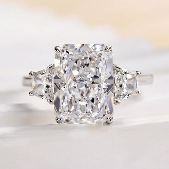 Eloya Jewel Radiant Cut 1.9 Ct Three Stone Engagement Ring for Women - Lab-Created Simulated Diamond in 14K White Gold Plated - Prong Set Wedding & Proposal Jewelry