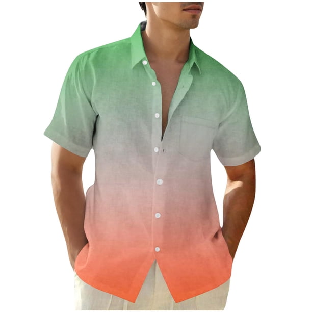 Camisas de Manga Corta de Botón para Hombre, Blusa de Moda Casual de Impresión de Gradiente de Cuello de Vuelta Hecha de 95% Poliéster 5% Spandex para el Verano, Camisas de Verano para Hombre