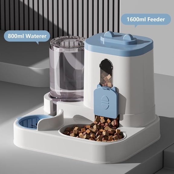 Kitgody 2-in-1 Automatic Pet Feeder & Water Dispenser, Large Capacity 1L 2.3L Gravity Combo Set with Dry-Wet Separation, Anti-Clog Design for Cats Dogs, Easy to Clean