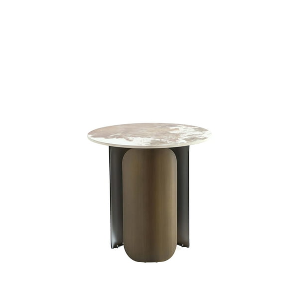 Manhattan Comfort Monica Modern End Table with Stainless Steel Base in Gold
