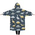 thumbnail image 2 of Oversized Wearable Blanket Hoodie,DarkBlue Cartoon Dinosaurs Stars Pattern Sherpa Blanket Hoodie with Super Pockets,Super Warm Fuzzy Pullover for Women & Men, 2 of 6