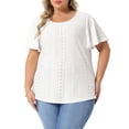 thumbnail image 4 of Agnes Orinda Women's Plus Size T-Shirt Crew Neck Loose Fit Ruffle Sleeve Summer Hollow Casual Blouses Tops 3X White, 4 of 6