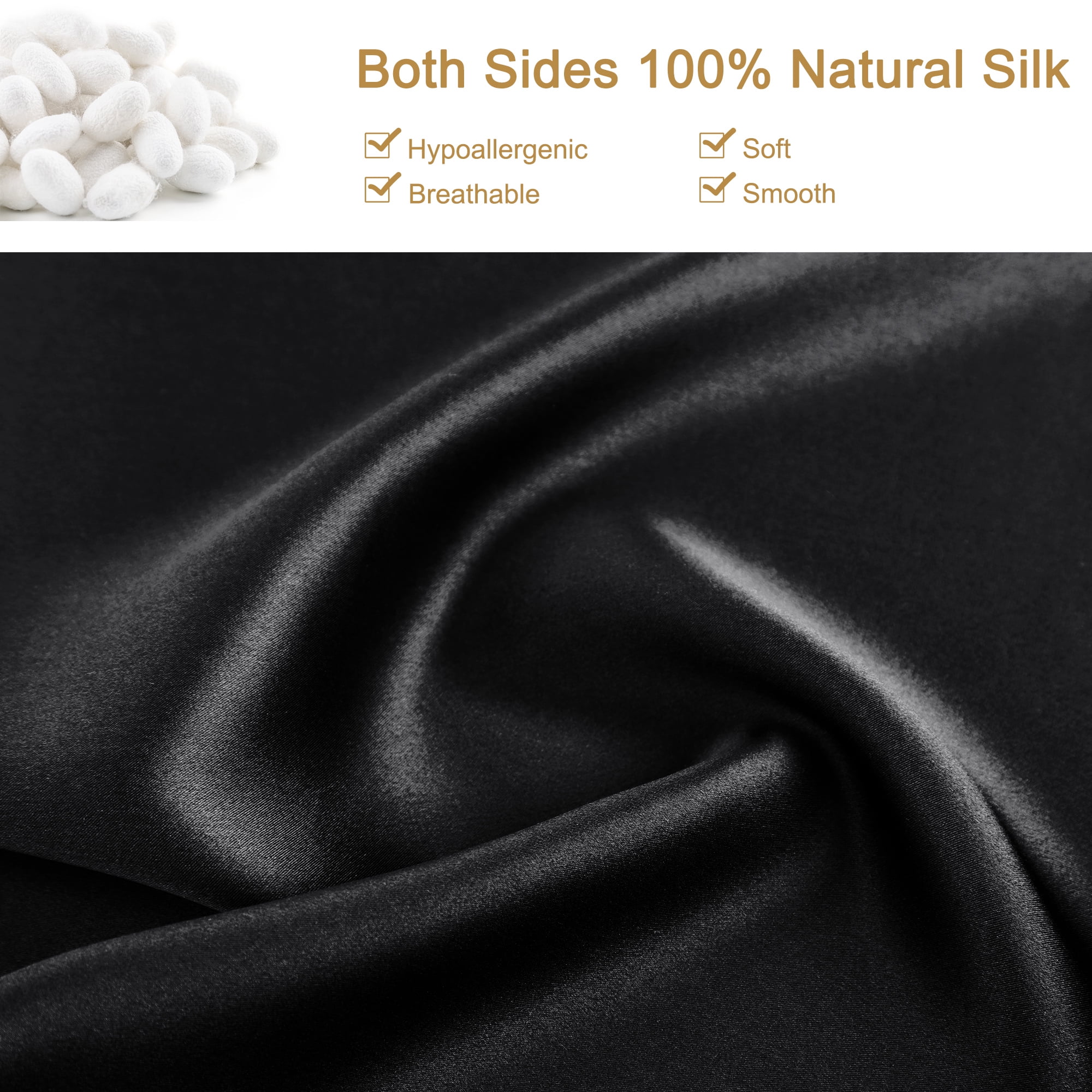 Unique Bargains 19 Momme Silk Pillowcase Eye Cover Set, Standard, Black