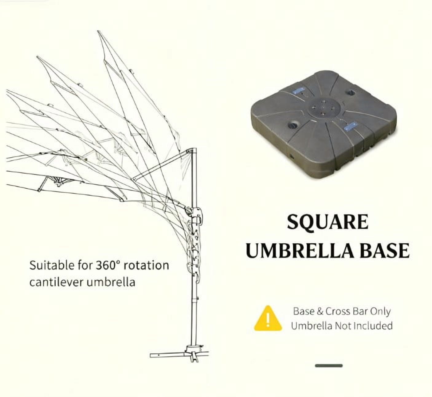 33 lb. Metal Square Patio Umbrella Base in Brown Heavy Umbrella Stand w/4 Wheels for 360° Rotation Cantilever Umbrella