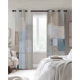 thumbnail image 4 of Blue Beige Color Blocks Kitchen Curtains Abstract Oil Painting Geometric Cafe Short Curtains for Bathroom Blackout Window Curtain Small Window Treatment Drapes for Bedroom Living Room 27.5"x39"x2, 4 of 9