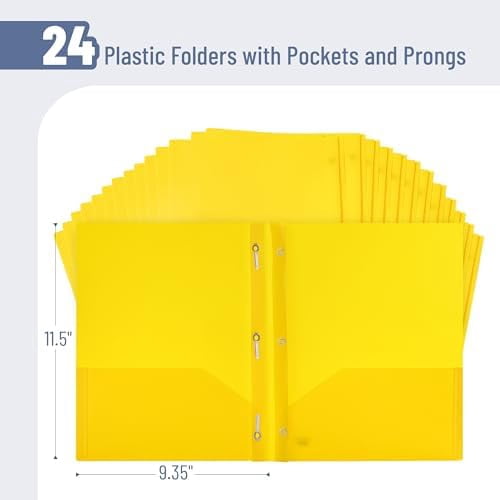 - Plastic Folders with Pockets and Prongs, 24 Pack, Letter Size, Yellow, Flexible Plastic Folders with Prongs