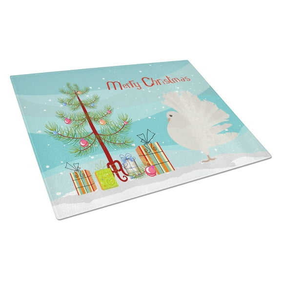 Caroline's Treasures Silver Fantail Pigeon Christmas Glass Cutting Board Large