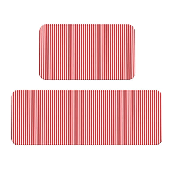 Bingfone 2 Pcs Kitchen Rugs and Mats,Cushioned Anti-Fatigue Floor Mat,PVC Non-Slip Kitchen Rug Set for Kitchen,Laundry Room,Sink 17"x47" 17"x29" - Red And White Stripes