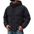 thumbnail image 2 of Men's Hooded Puffer Jacket Solid Color Windproof Zip Up Winter Coat,Warm Thick Padded Outerwear with Pockets, 2 of 8