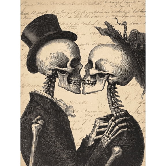 UXIEQU Victorian Skeleton Couple Kissing Canvas Wall Art Print 15.75x11.81 Inches