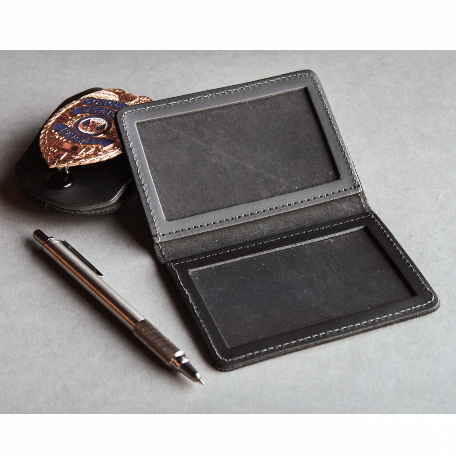 ASR Federal Leather Bifold Minimalist Double ID Card Holder, Black