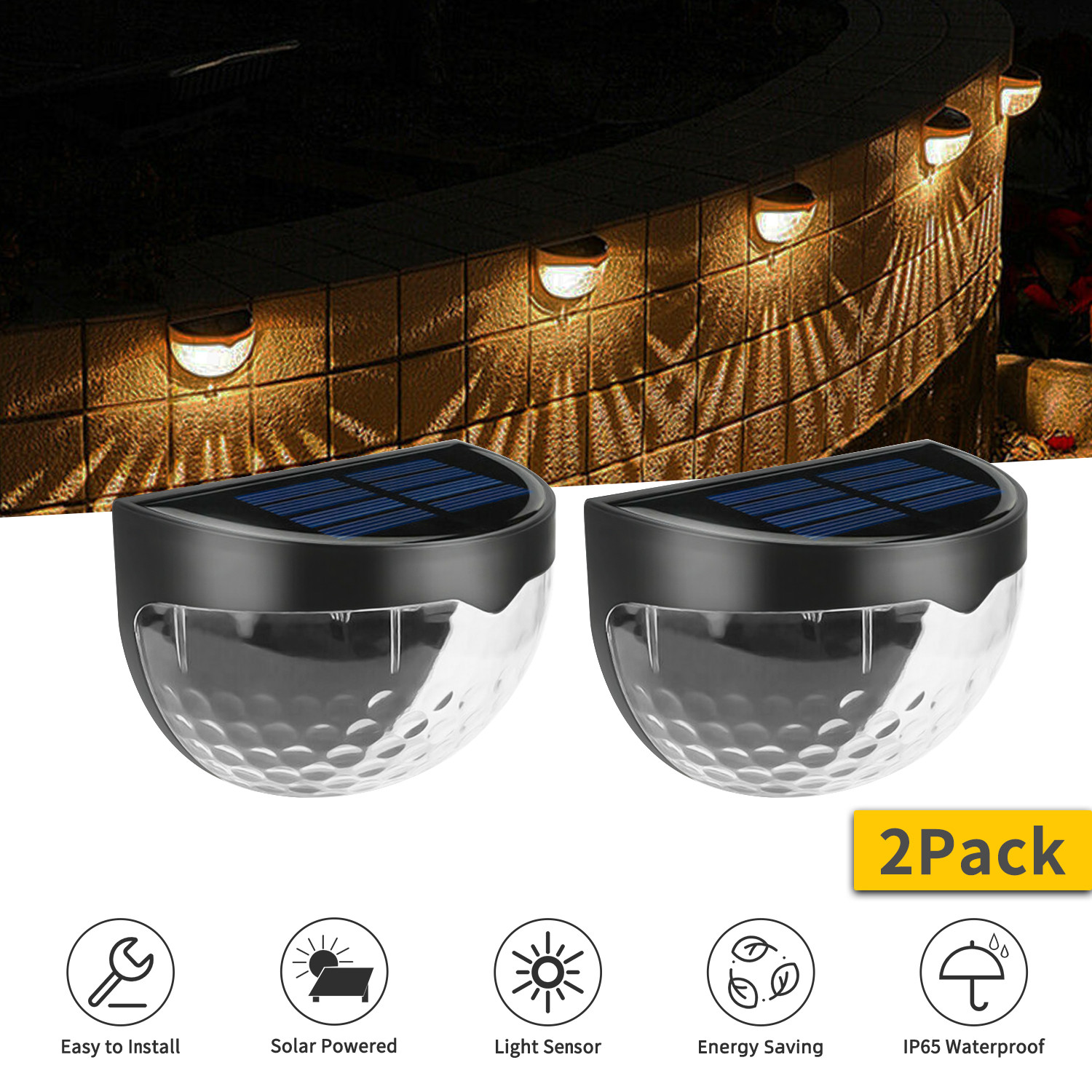 Elegant Choise Solar Wall Lights 6LED IP65 Waterproof Deck Lamps for Garden Fence Yard, 2 Pack - image 3 of 12