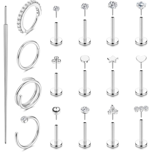 DESIGNICE 14K Gold Filled Nose Rings Studs Hoops for Women Men 20G 18G Hypoallergenic Surgical Steel Push in Threadless Flat Back Earrings Cz Tragus Lip Cartilage Medusa Nostril Piercing Jewelry