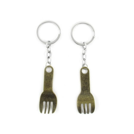 Bronze Fork - 2 Pcs Retro Style Fork Shape Dangling Pendant Keychain Bronze Tone