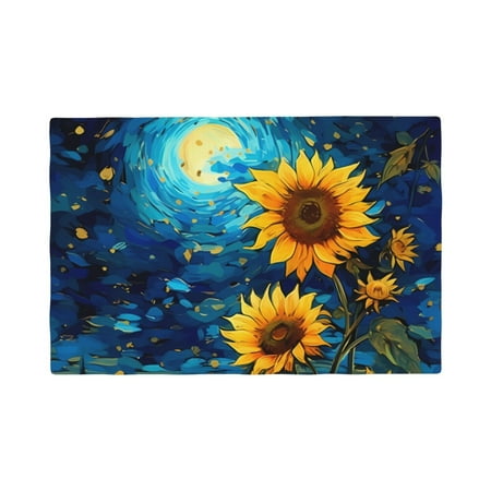 

Table Placemats Set of 6 - Vintage Starry Sky Sunflower 12x18 In Faux Linen Double Heat Resistant Place Mats Cloth Indoor/Outdoor Placemats Washable Table Mats for Dining Kitchen Party