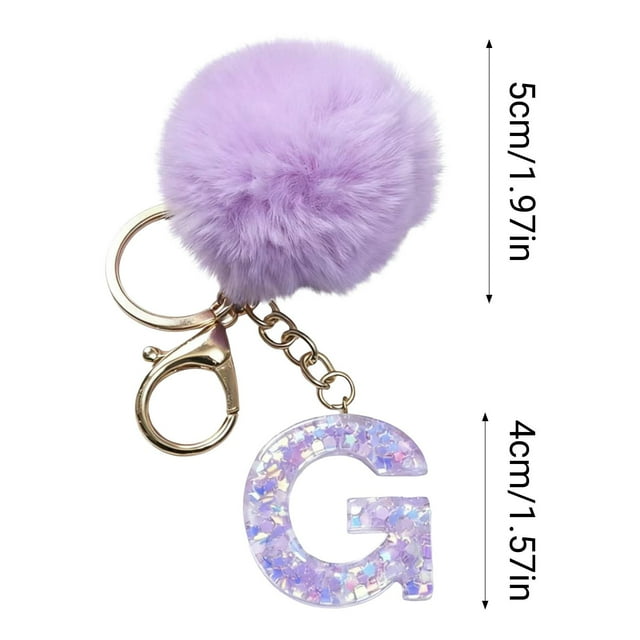 Oefntac Keychain Pendant 26 Letter Purple Velvet Ball Keychain Backpack Small Charm Personalized Holiday Gift Luxury Soft Trendy Initials