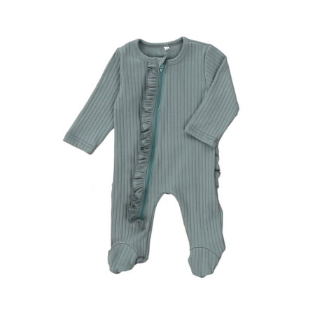 

jaweiw Newborn Baby Boy Long Sleeve Romper Infant Girls Solid Color Footed Onesie Ribbed Jumpsuit Basic Pajamas