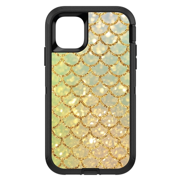 DistinctInk Custom SKIN / DECAL compatible with OtterBox Defender for iPhone 11 (6.1" Screen) - Gold Green Mermaid Scales