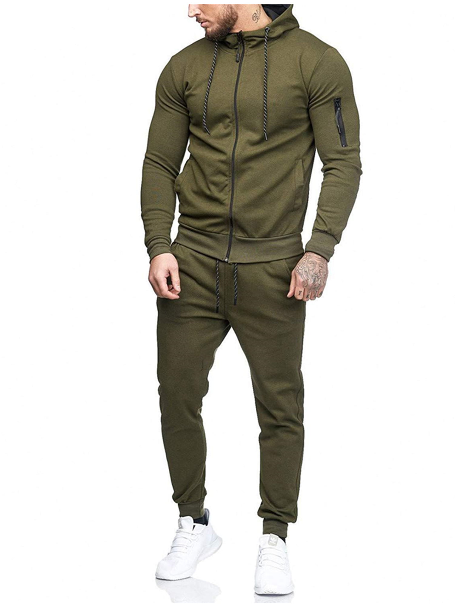 NY Deluxe Edition Mens Fleece Hooded TOP & Bottom Gym Jogger Plain Tracksuit Full Set S to XL