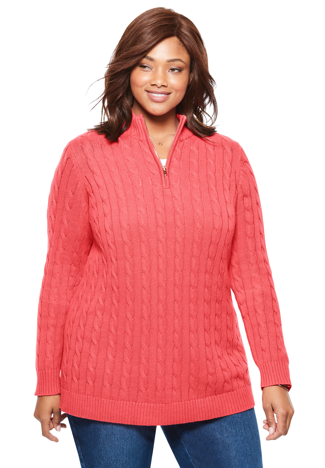 women's quarter zip cable knit sweater