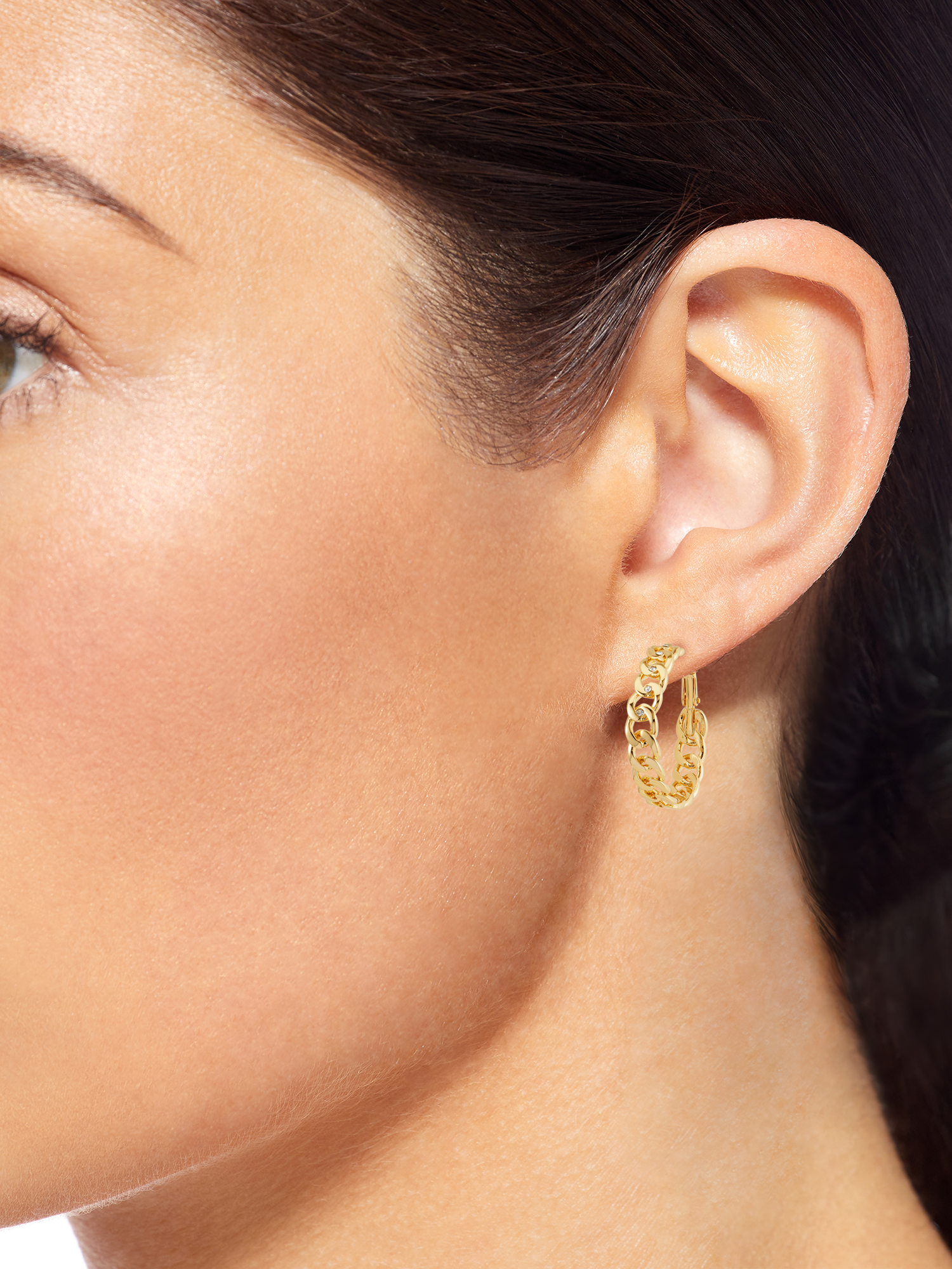 Scoop Brass Yellow Gold-Plated Chain Link Hoop Earrings - image 2 of 3