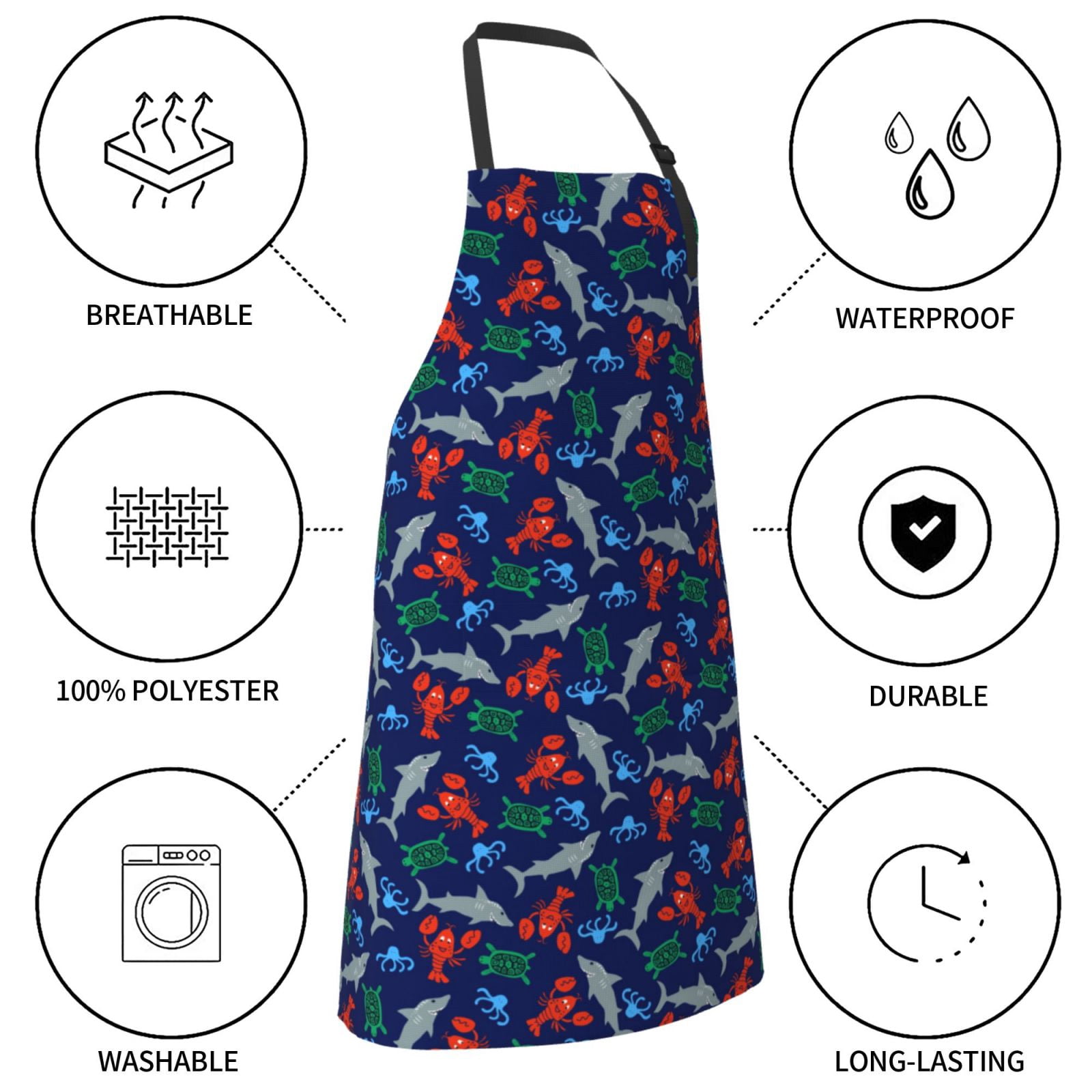 Kdxio Deep Down In The Ocean Apron with Pockets Adjustable Kitchen Aprons for Men Women Waterproof Aprons for Cooking,Drawing,Crafting, Baking Household Cleaning