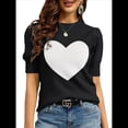 thumbnail image 1 of Suéter de Corta Abullonada para Mujer, Informal, de Verano, con Cuello Redondo, Blusa de Punto Acanalado. Negro M, 1 of 5
