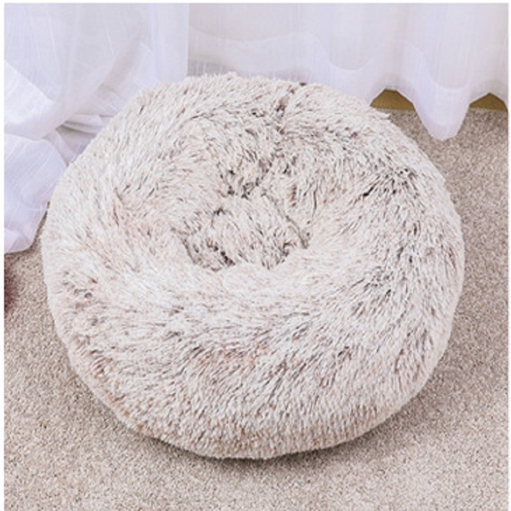 PureCasa Soft Plush Cute Dog Cat Bed, Washable Non-Slip Fluffy Pet Bed for Fall Winter, Calming Donut Cushion Sleeping Pad for Small Cats Dogs, Home Decor, Round, 1 Pack, M 20"x20", Coffee