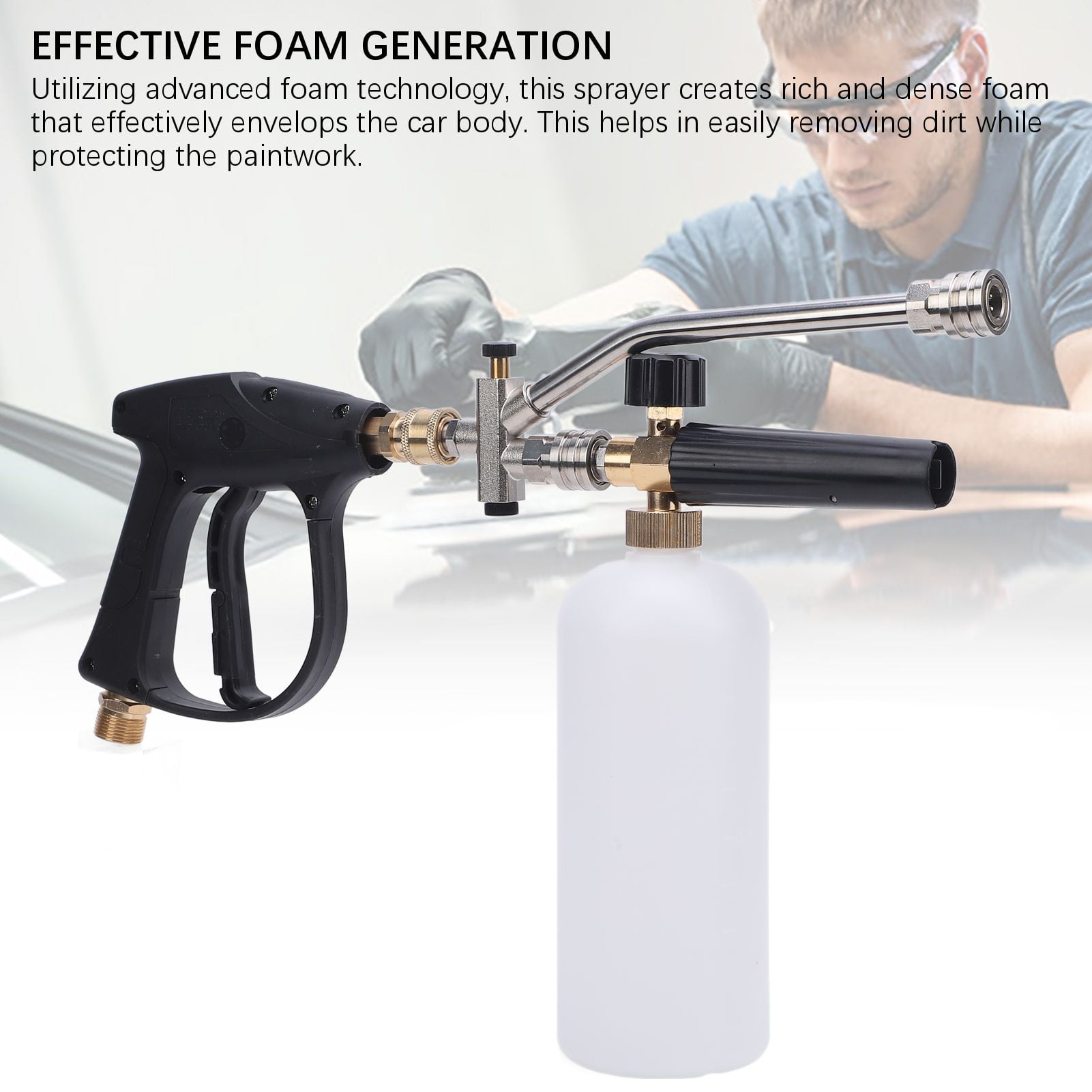 Yajisi Foam Sprayer 4000 PSI 1L Capacity with 2 Connector Interface 1/4 Inch Nozzle Pressure Washer Foam Cannon Kit for Motorcycles Cars Roofs Driveways (16.9 inches / 43.0 cm)