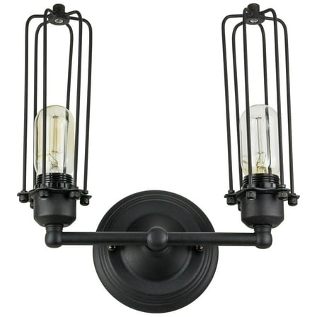 Sunlite 07040 - 2 Light (Medium Screw Base) Matte Black Cage Wall Sconce Light Fixture (AQF/2WC/MB)